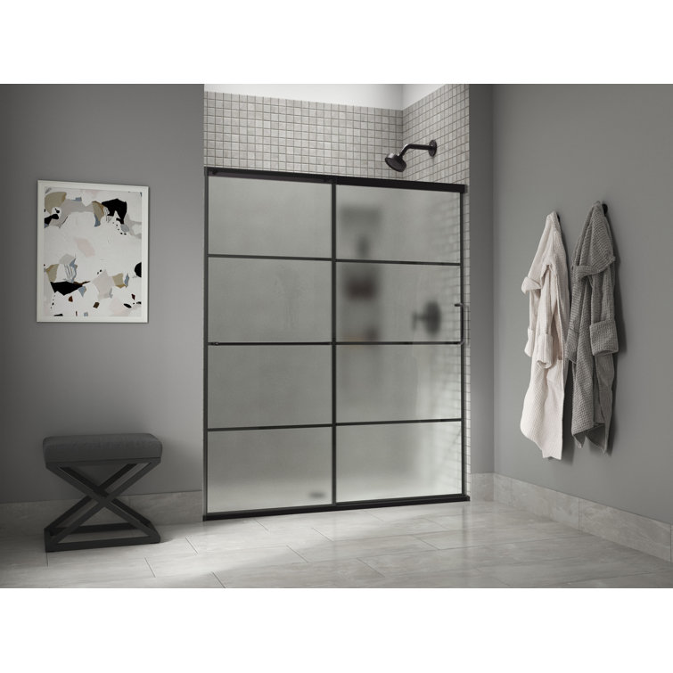 Elate Matte Black Sliding Shower Door with Frosted Glass