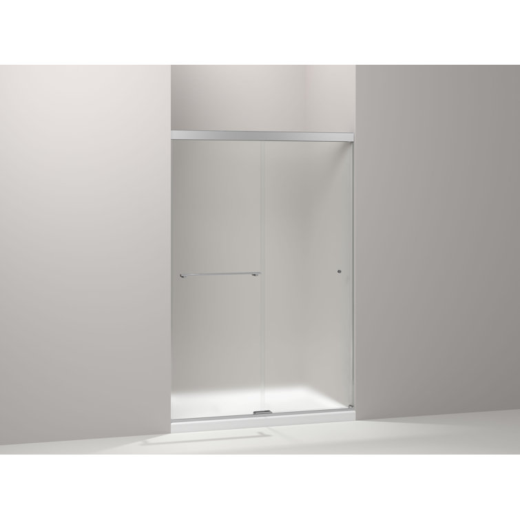 Bright Polished Silver Frameless Sliding Shower Door with Frosted Glass