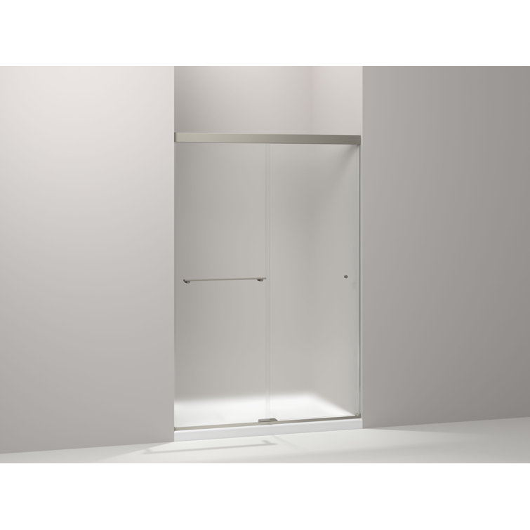 Anodized Brushed Nickel Frameless Sliding Shower Door with Clear Glass