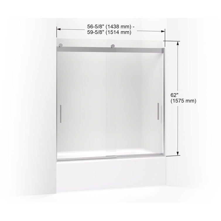 Levity Matte Nickel Sliding Bath Door with Frosted Glass Panels