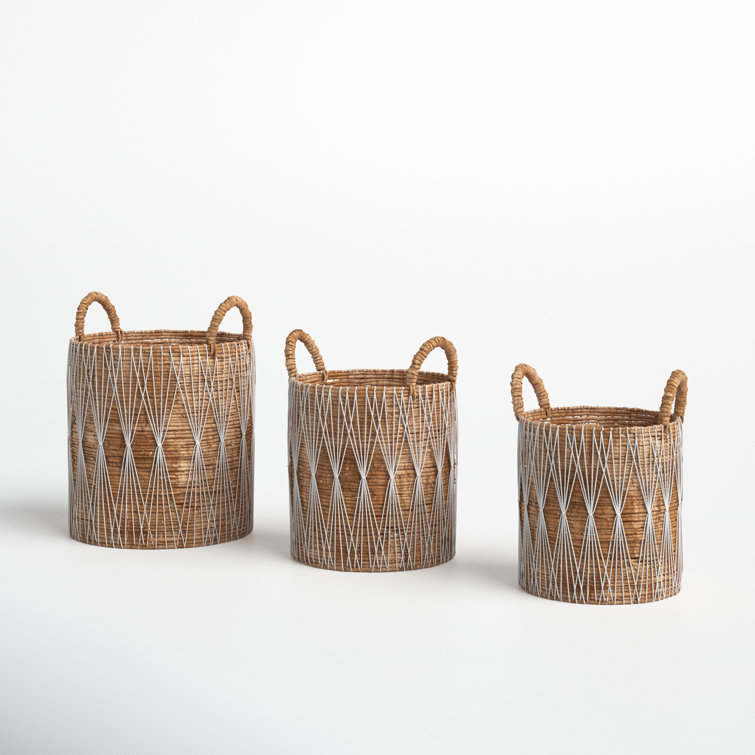Handmade Bohemian Wicker Storage Baskets with Handles - Set of 3