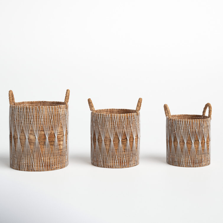 Handmade Bohemian Wicker Storage Baskets with Handles - Set of 3