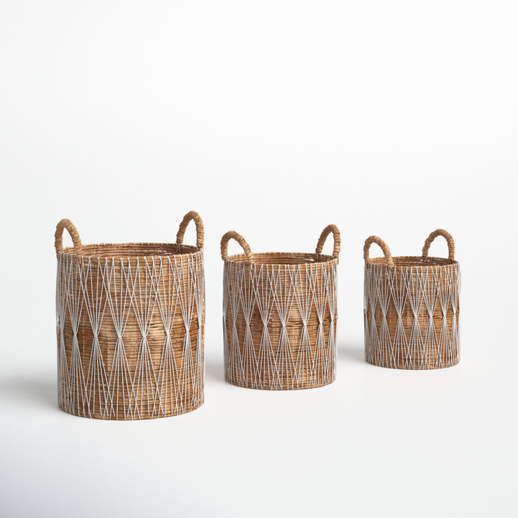 Handmade Bohemian Wicker Storage Baskets with Handles - Set of 3