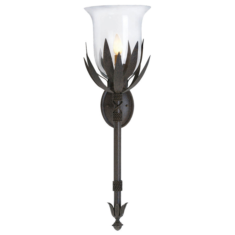Solange Chestnut Finish 1-Light Wall Sconce with White Scavo Glass