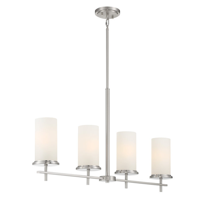 Brushed Nickel 4-Light Glass Pendant with Etched White Shades