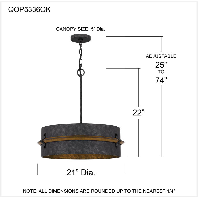 21" Brown Glass Drum Pendant Light for Indoor/Outdoor