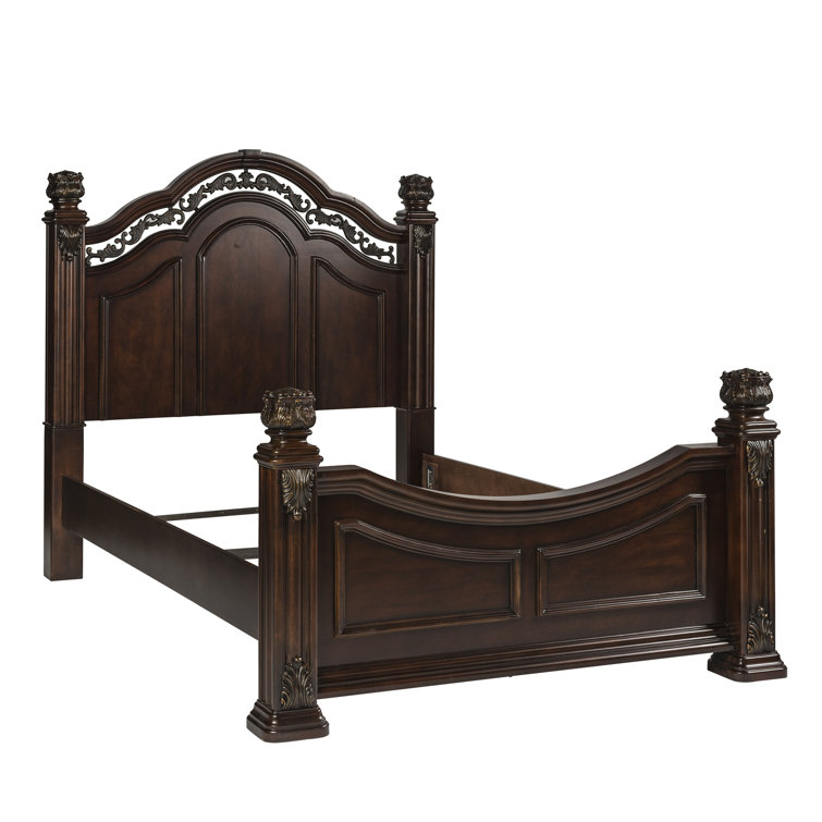 Messina Estates Dark Brown King Four-Poster Bed with Brass Finish