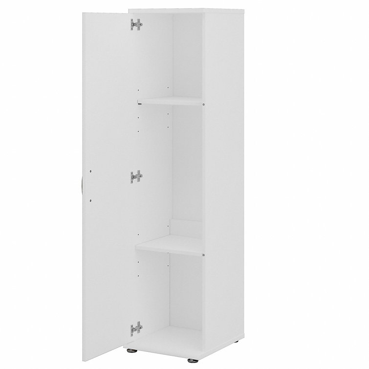 White Engineered Wood Tall Narrow Storage Cabinet with Adjustable Shelves