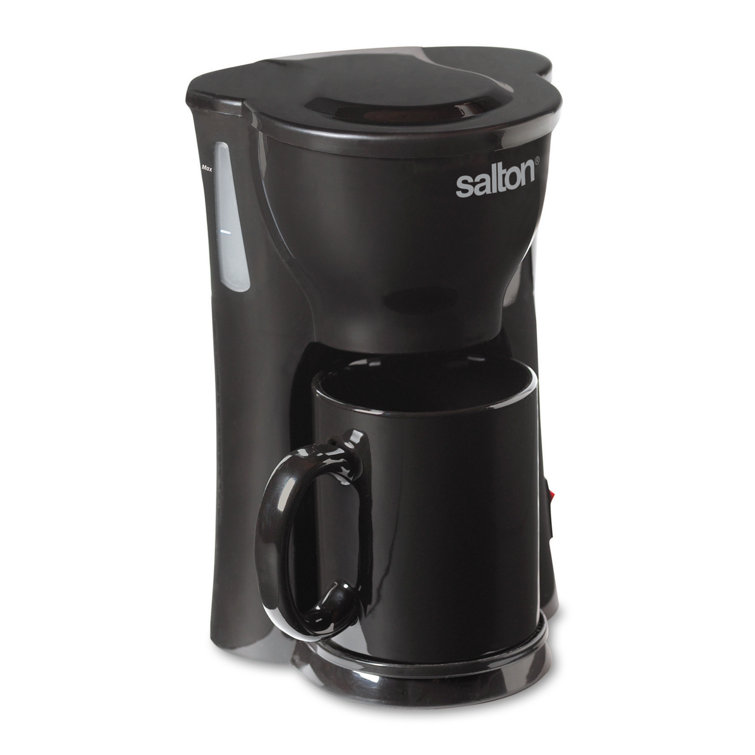 Salton Black Compact 1 Cup Drip Coffee Maker with Ceramic Mug