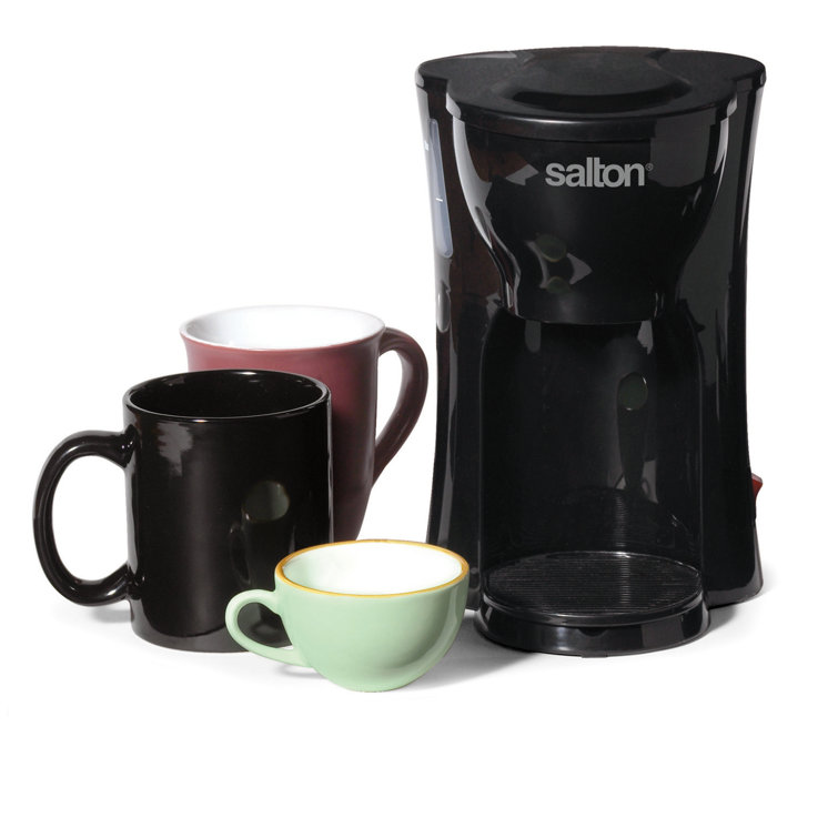Salton Black Compact 1 Cup Drip Coffee Maker with Ceramic Mug