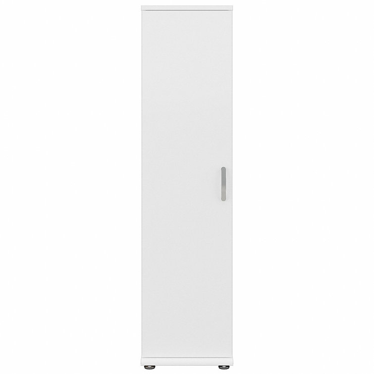 White Engineered Wood Tall Narrow Storage Cabinet with Adjustable Shelves