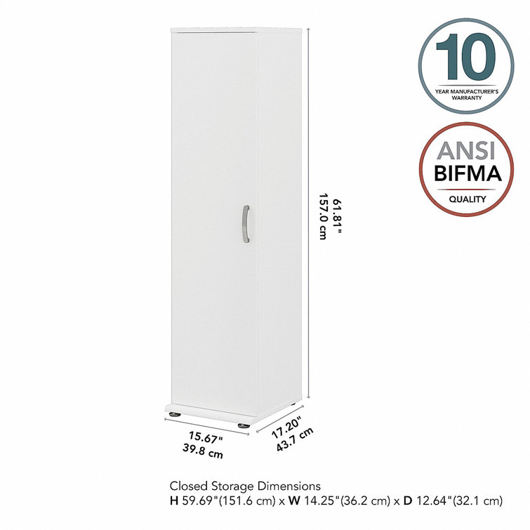 White Engineered Wood Tall Narrow Storage Cabinet with Adjustable Shelves