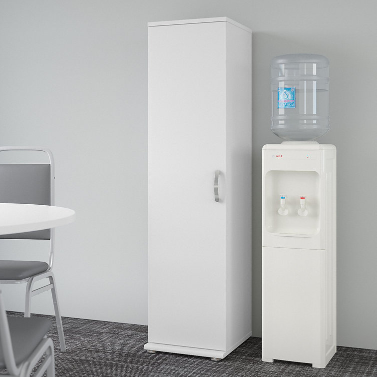 White Engineered Wood Tall Narrow Storage Cabinet with Adjustable Shelves