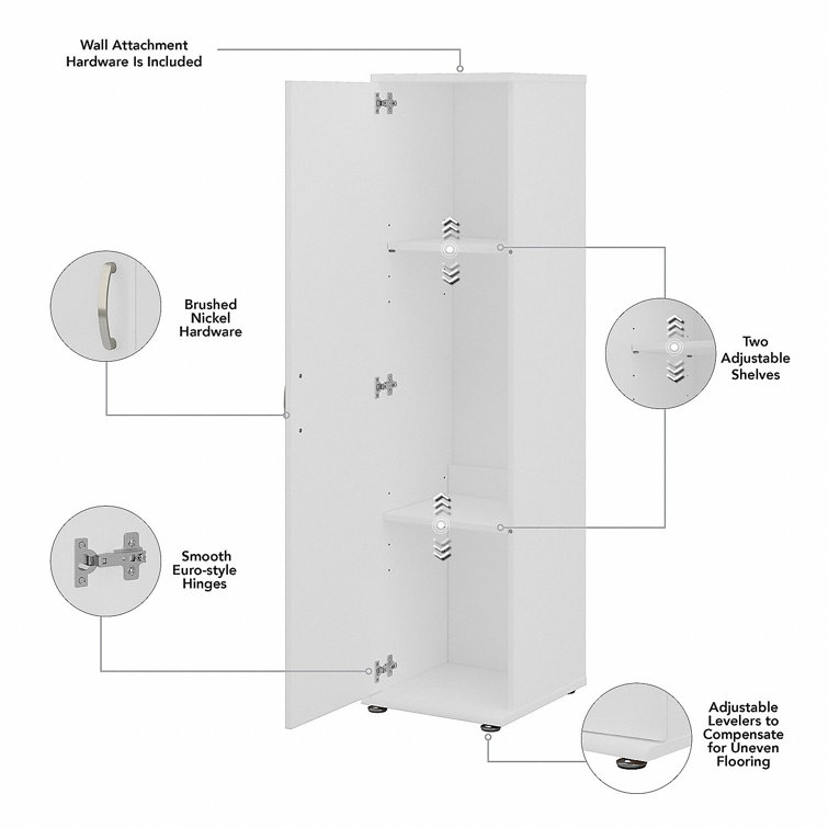 White Engineered Wood Tall Narrow Storage Cabinet with Adjustable Shelves