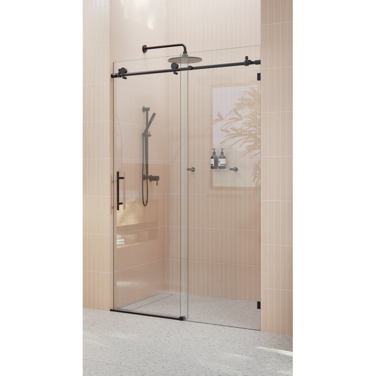 Matte Black Frameless Sliding Shower Door with Clear Glass