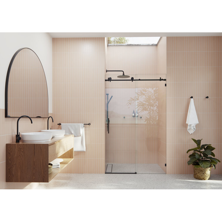 Matte Black Frameless Sliding Shower Door with Clear Glass