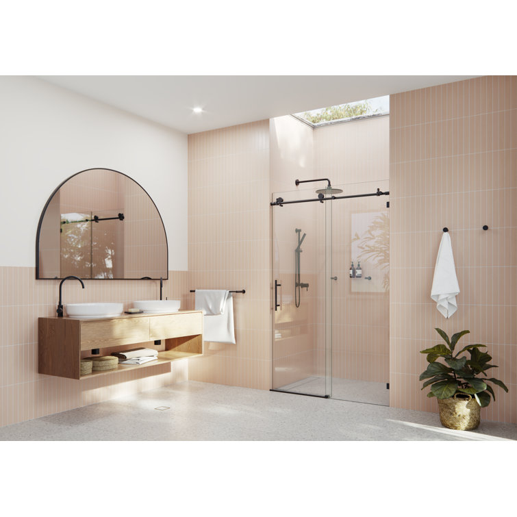 Matte Black Frameless Sliding Shower Door with Clear Glass