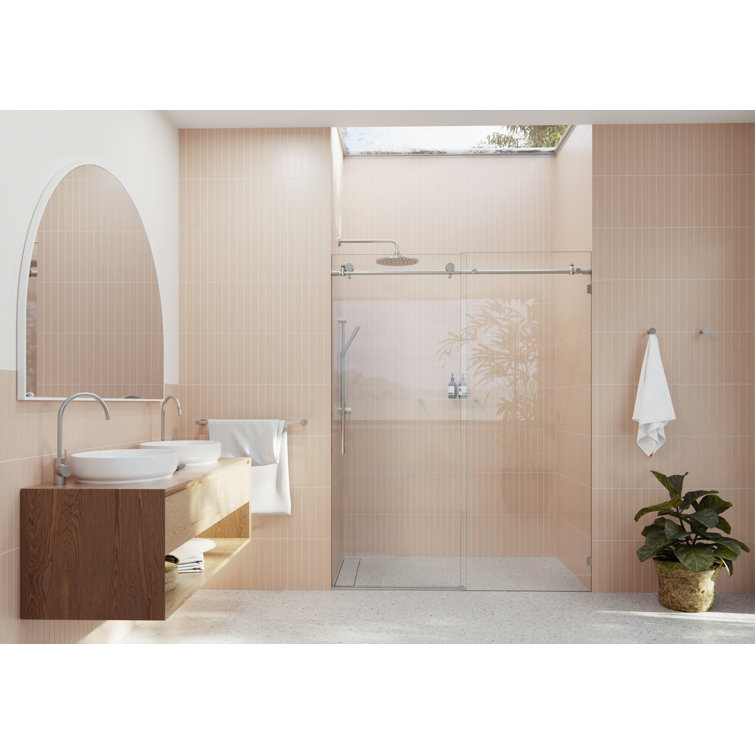 Eclipse 60-64" Brushed Nickel Frameless Sliding Shower Door with Clear Glass