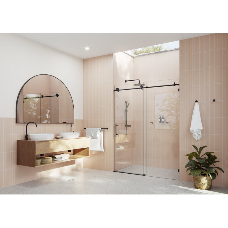 Eclipse Matte Black Frameless Sliding Shower Door with Clear Glass