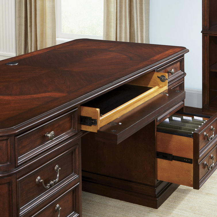 Brown Solid Wood Traditional Executive Desk with Drawers