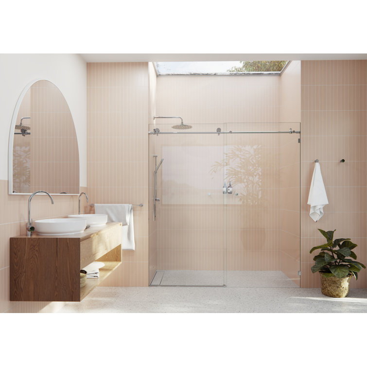 Polished Chrome Frameless Sliding Shower Door with Clear Glass Panels