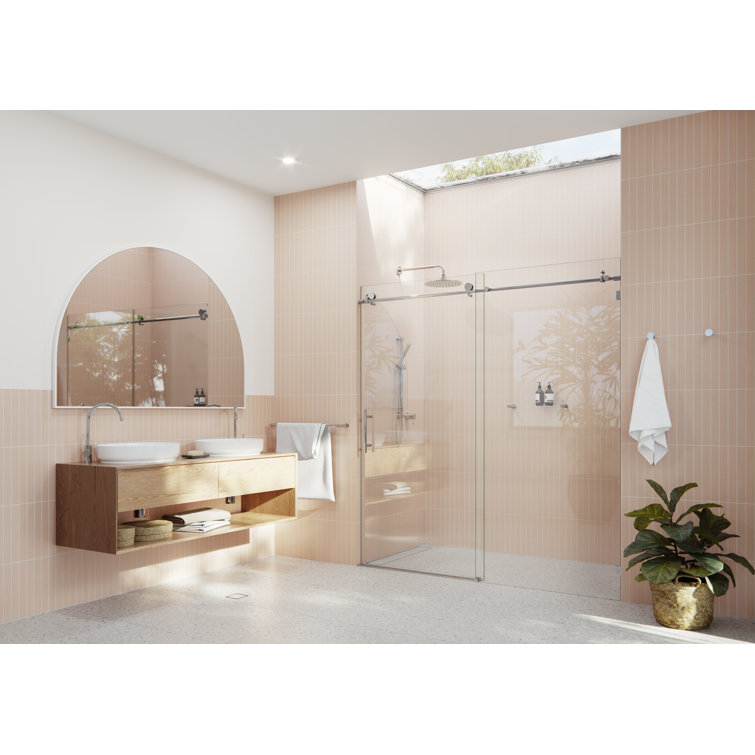 Polished Chrome Frameless Sliding Shower Door with Clear Glass Panels