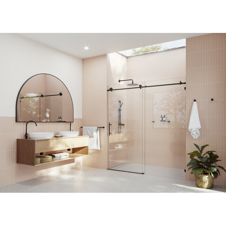 Eclipse 68-72" Frameless Clear Glass Sliding Shower Door in Matte Black