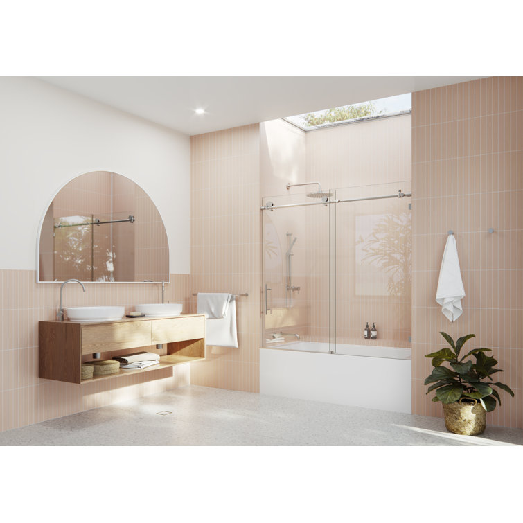 Eclipse 60'' Frameless Sliding Bathtub Door with Brushed Nickel Finish