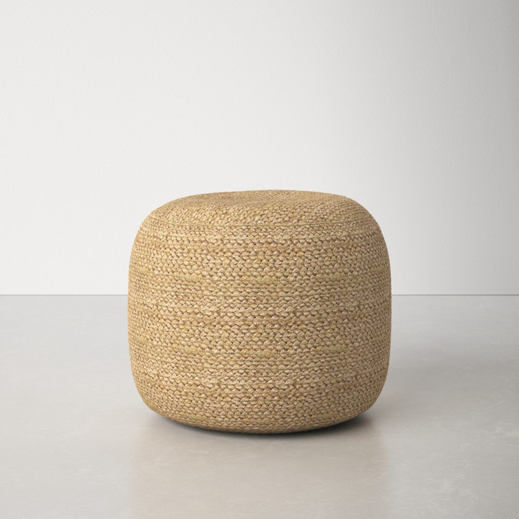 Tropics Collection Modern Round Khaki Jute Pouf Ottoman