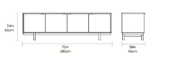 Belmont Walnut Credenza with Black Finish Pulls and Adjustable Shelves
