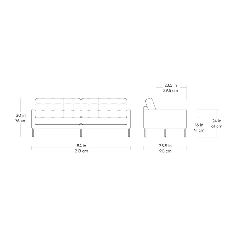 Saddle Black Genuine Leather Tufted Sofa with Pillow Back