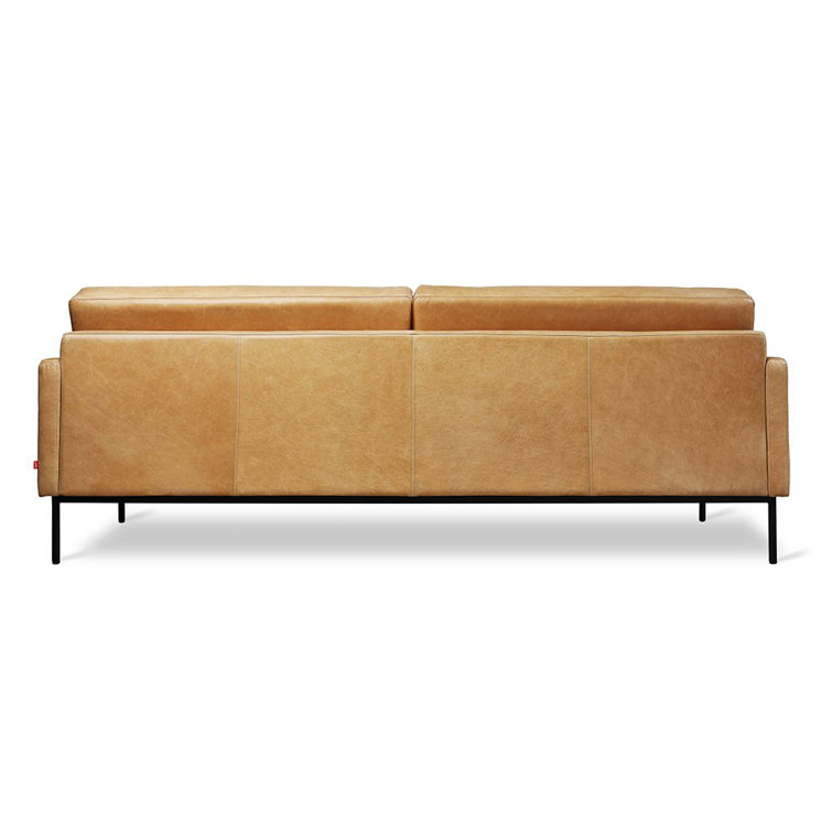 Mid-Century Tufted Canyon Whiskey Leather Sectional with Wood Accents