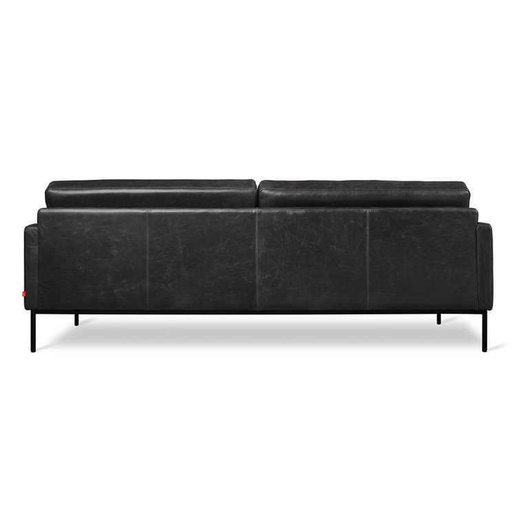 Saddle Black Genuine Leather Tufted Sofa with Pillow Back