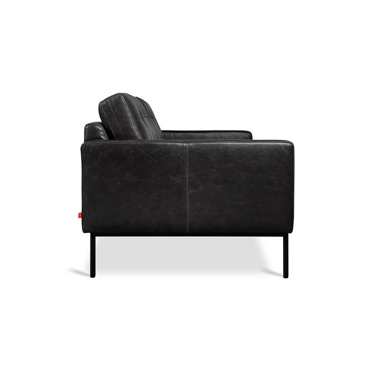 Saddle Black Genuine Leather Tufted Sofa with Pillow Back