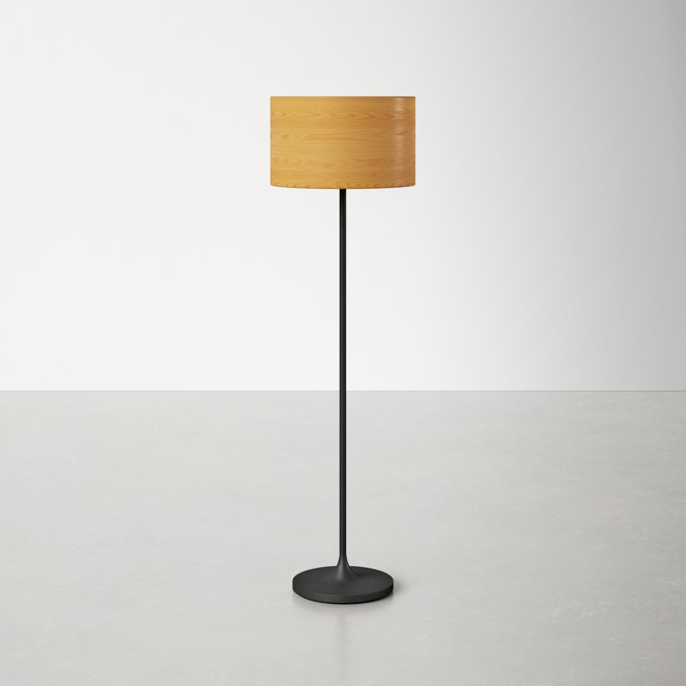 Oslo Matte Black and Cherry Wood Scandinavian Floor Lamp