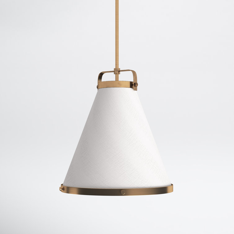 Lacquered Brass and Off-White Single Cone Pendant Light