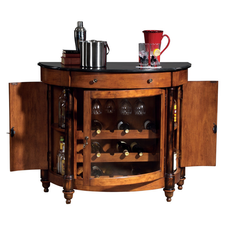 Vintage Umber & Worn Black Demilune Wine Cabinet with Granite Top