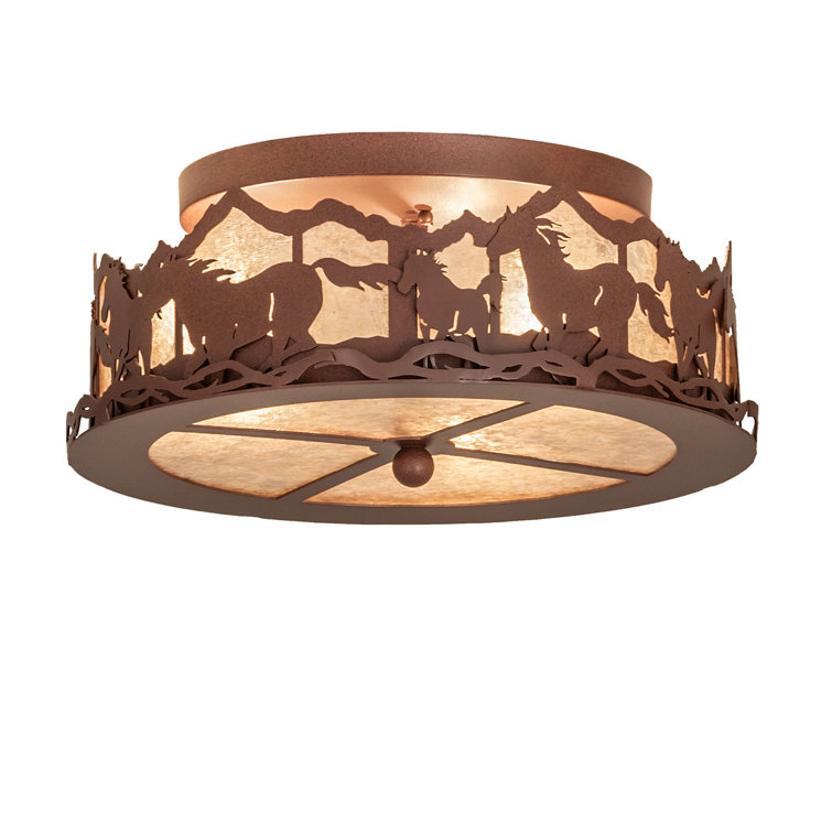 Rustic Wild Horses Glass Flush Mount Light
