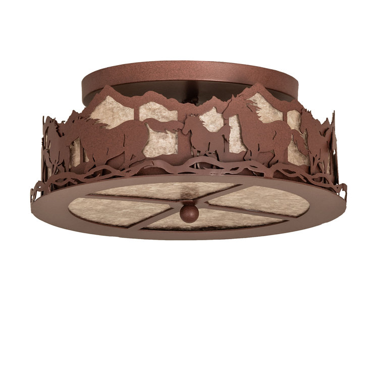 Rustic Wild Horses Glass Flush Mount Light