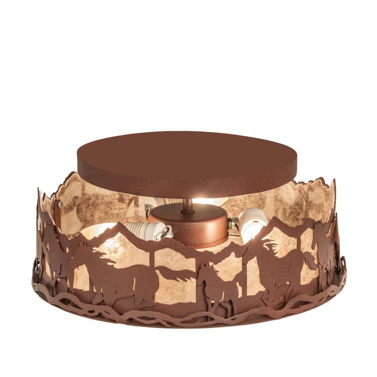 Rustic Wild Horses Glass Flush Mount Light