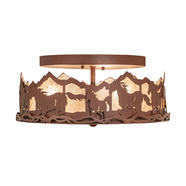 Rustic Wild Horses Glass Flush Mount Light