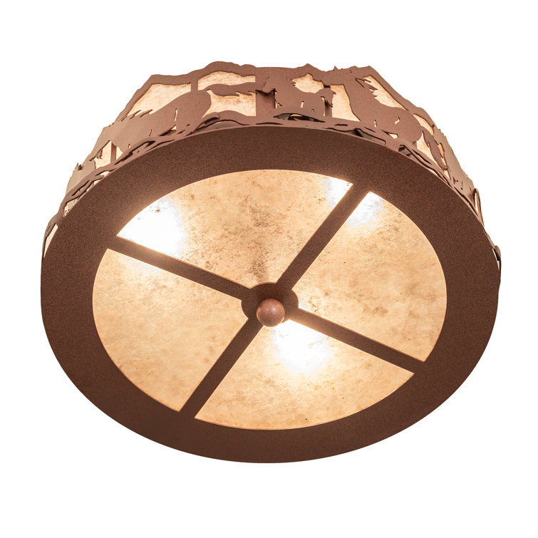 Rustic Wild Horses Glass Flush Mount Light