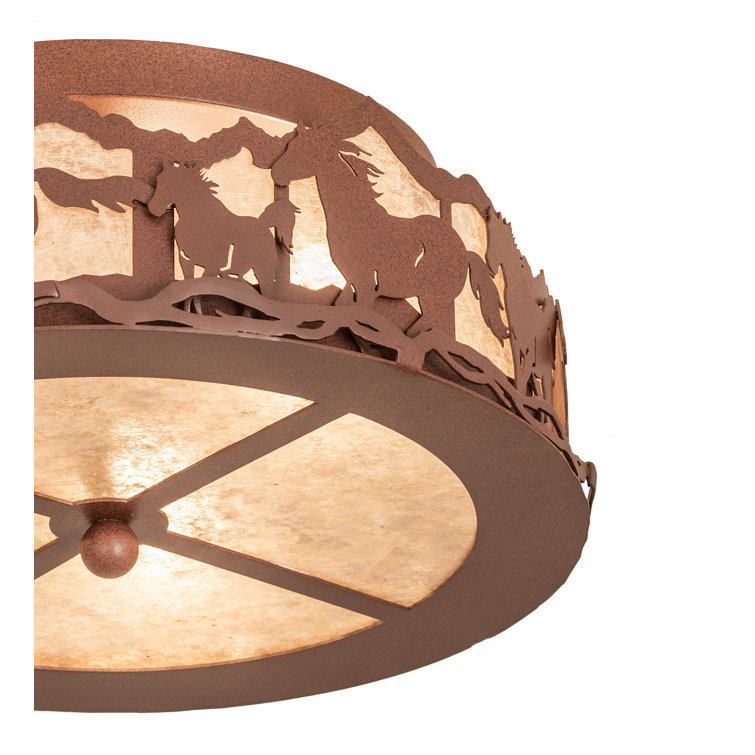 Rustic Wild Horses Glass Flush Mount Light