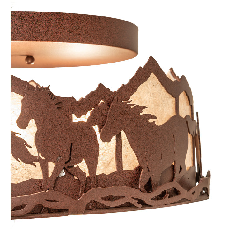Rustic Wild Horses Glass Flush Mount Light