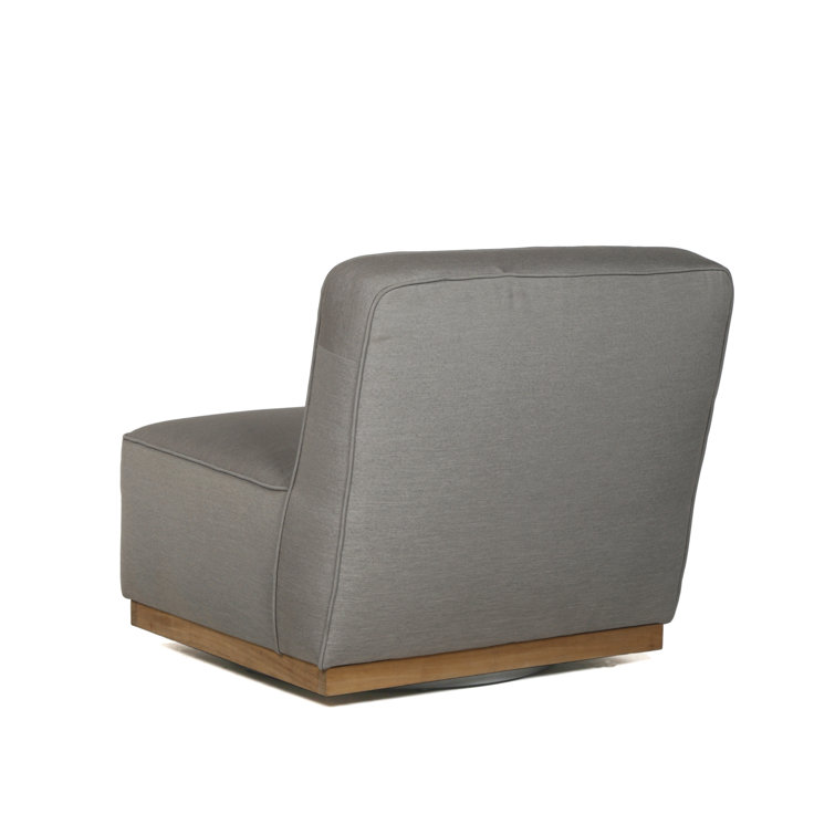 Taupe Armless Chaise with Brown Wood Base