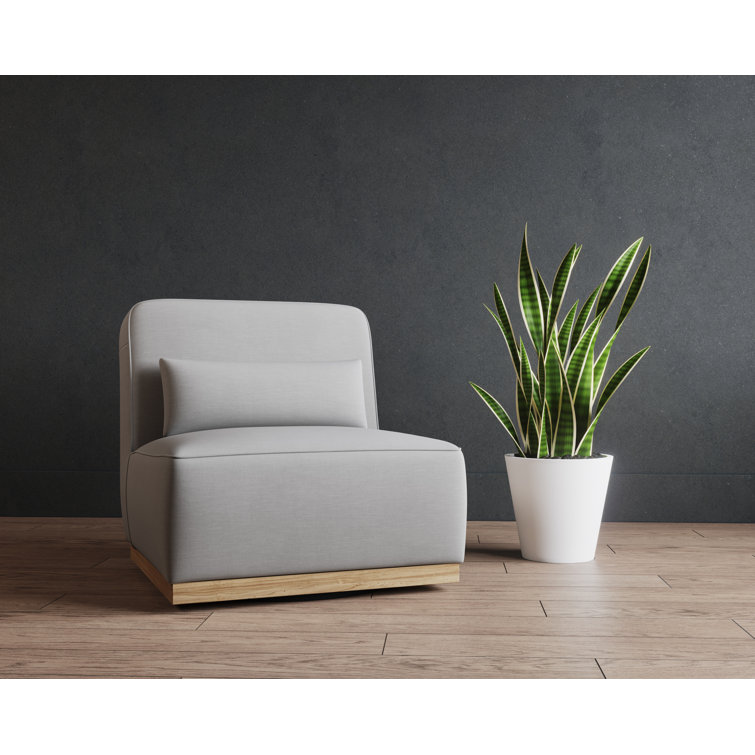 Taupe Armless Chaise with Brown Wood Base