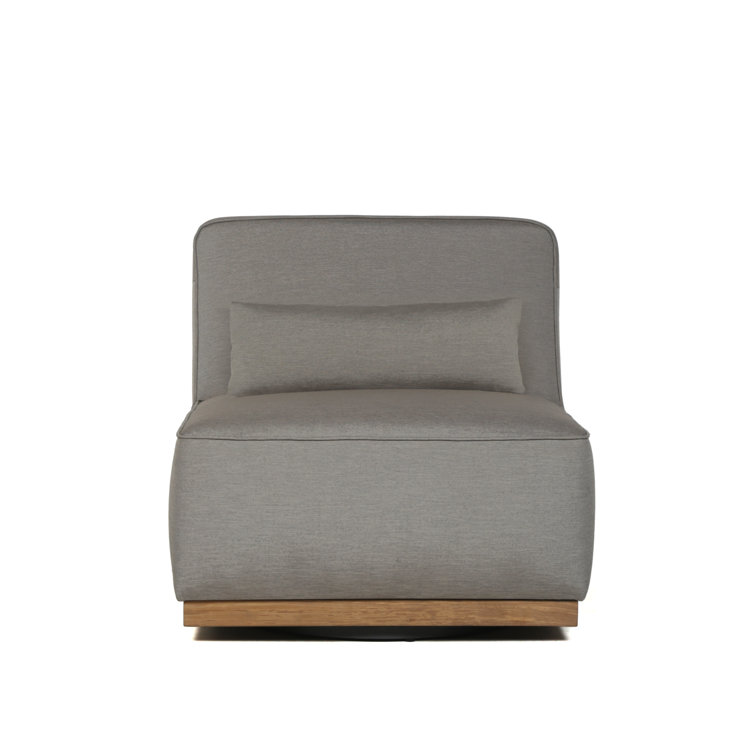 Taupe Armless Chaise with Brown Wood Base