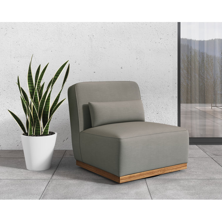 Taupe Armless Chaise with Brown Wood Base