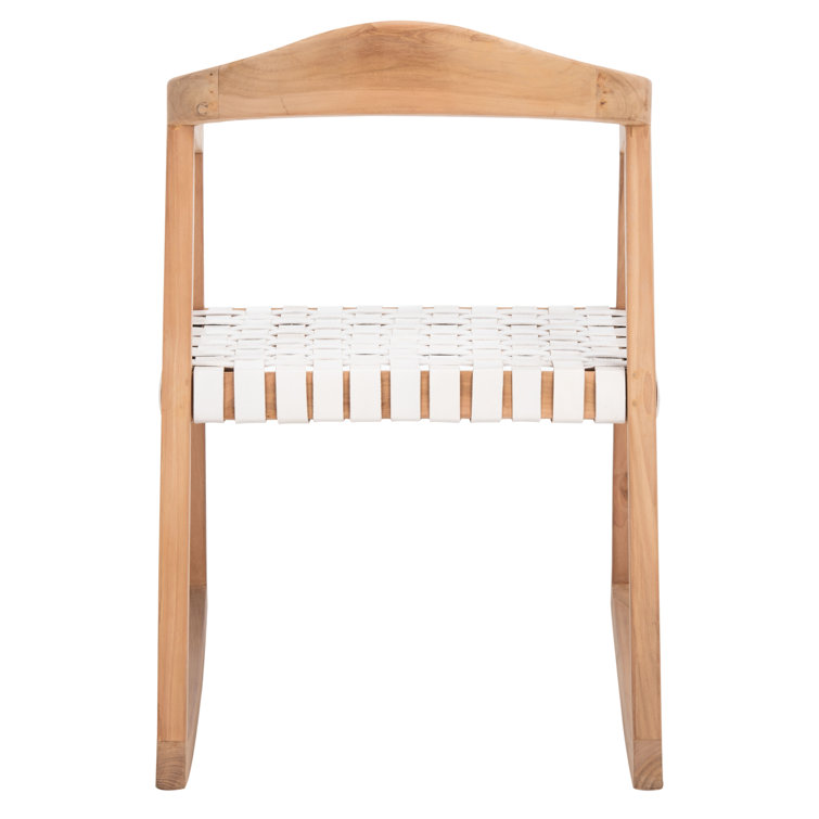 Willa Teak & White Leather Curved Rocking Chair