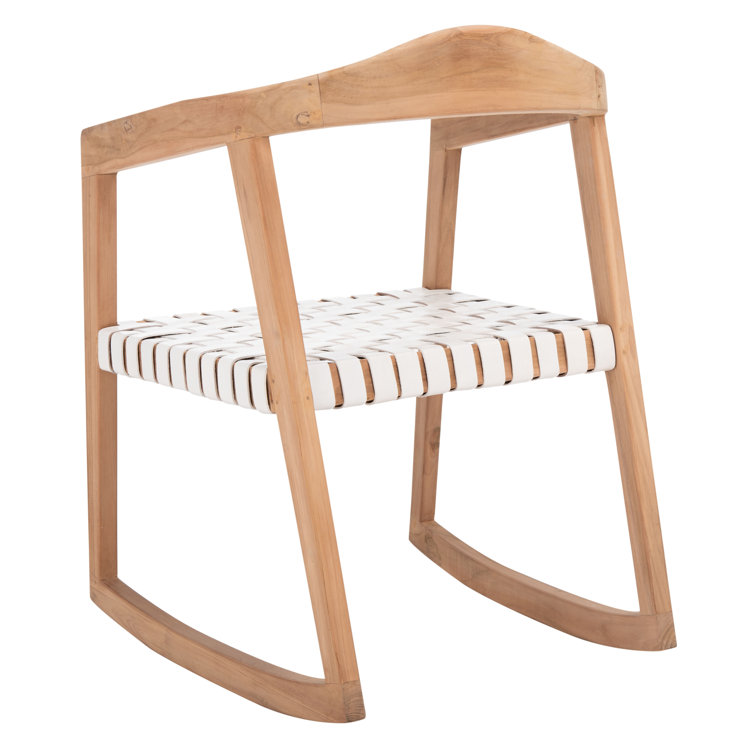 Willa Teak & White Leather Curved Rocking Chair